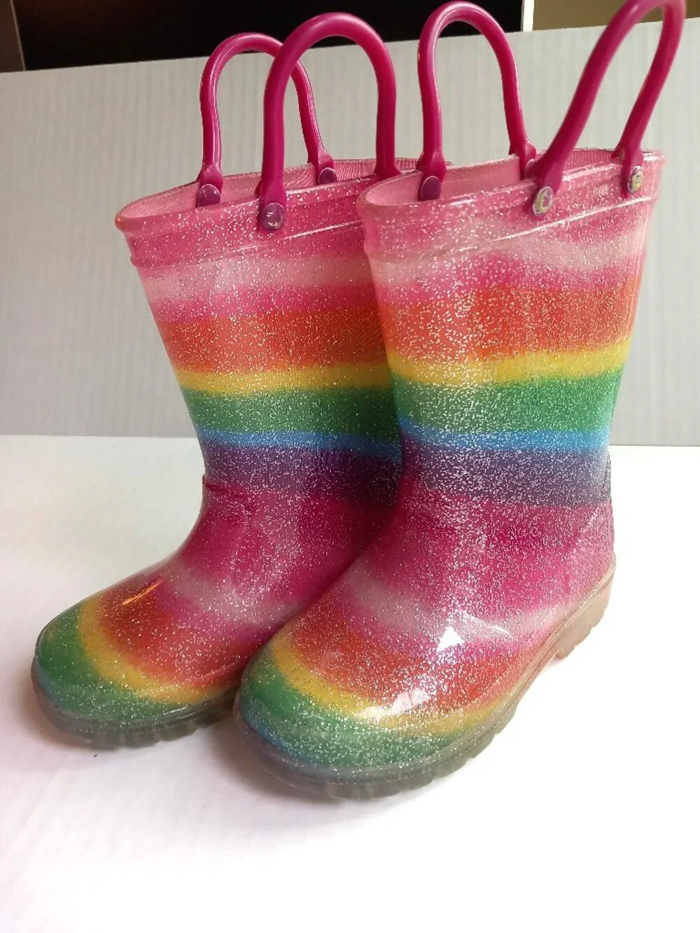 Toddler Size 7 - Rainbow Rain Boots with handles